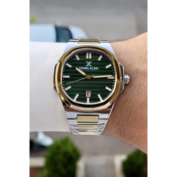 Kadranı Yeşil Kordonu Gold Gümüş Renk Hediye Paketli Erkek Kol Saati