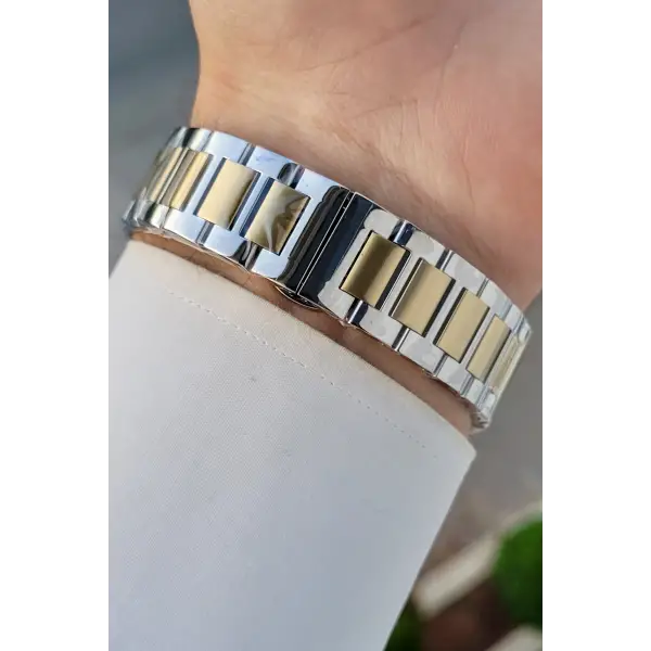 Kadranı Yeşil Kordonu Gold Gümüş Renk Hediye Paketli Erkek Kol Saati