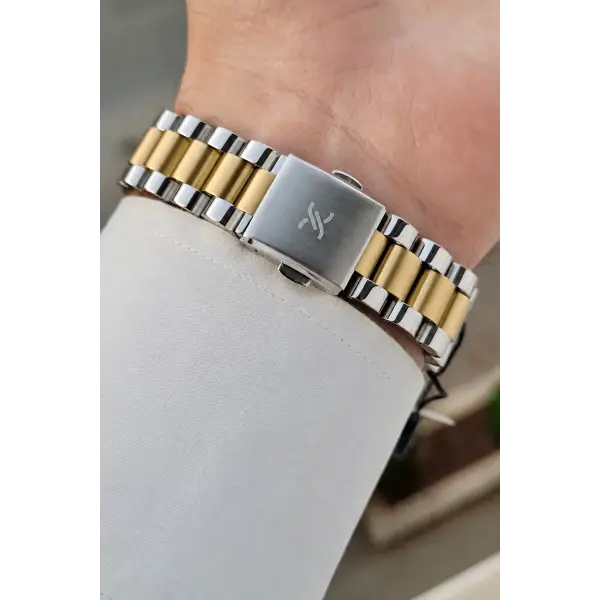 Kadranı Yeşil Kordonu Gold Gümüş Renk Hediye Paketli Erkek Kol Saati