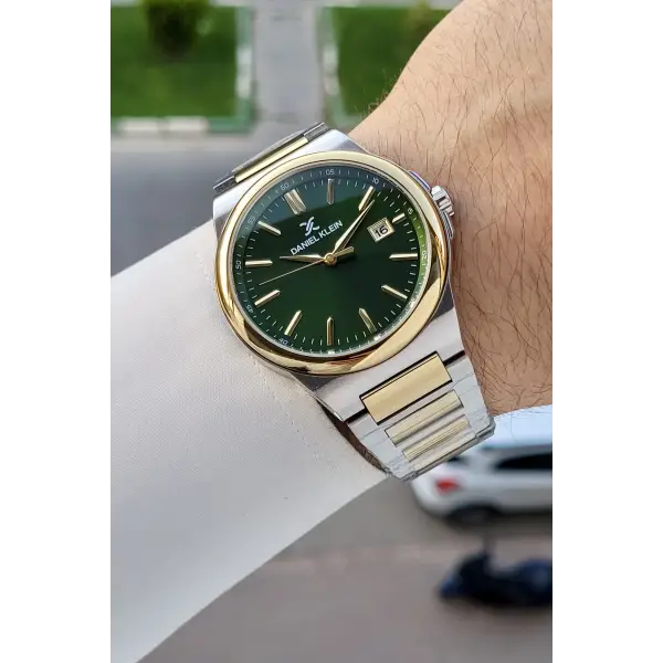 Kadranı Yeşil Kordonu Gold Gümüş Renk Takvimli Hediye Paketli Erkek Kol Saati
