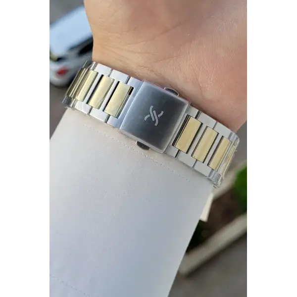 Kadranı Yeşil Kordonu Gold Gümüş Renk Takvimli Hediye Paketli Erkek Kol Saati