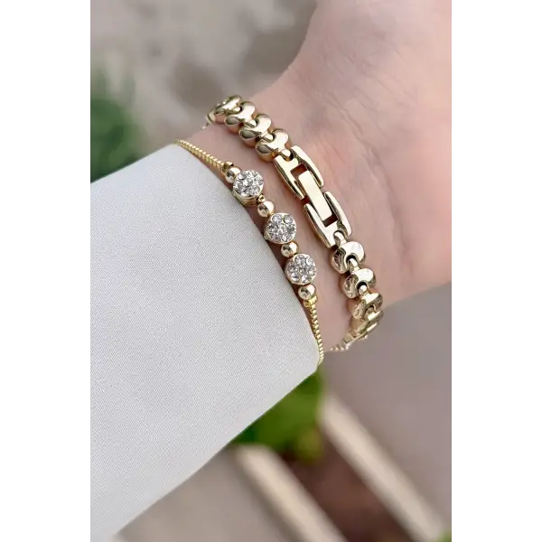 Kadranı Yeşil Kordonu Gold Renk 22,5 Mm Gelinlik Model Kadın Kol Saati