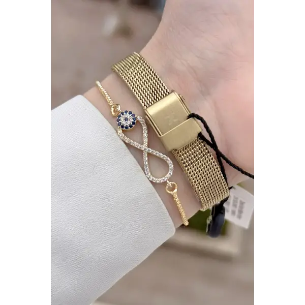 Kadranı Yeşil Kordonu Gold Renk Hediye Paketli 21 Mm Kadın Kol Saati