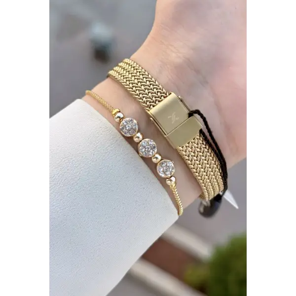 Kadranı Yeşil Kordonu Gold Renk Hediye Paketli 24 Mm Kadın Kol Saati