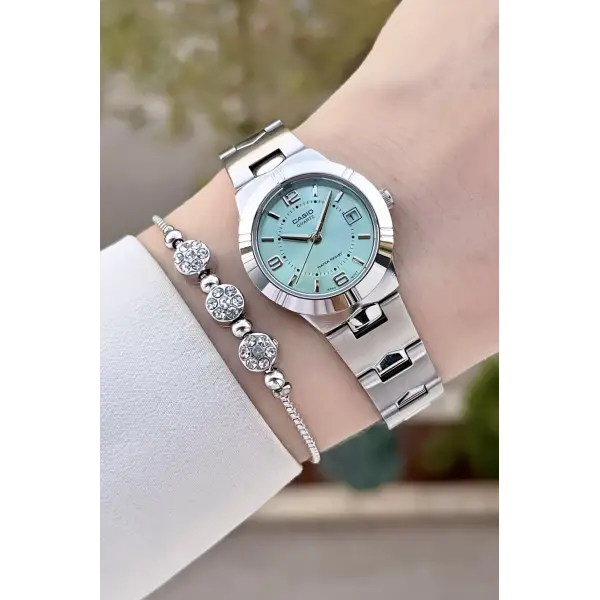 Casio CSISTE135 Kadranı Yeşil Kordonu Gümüş Renk Kadın Kol Saati