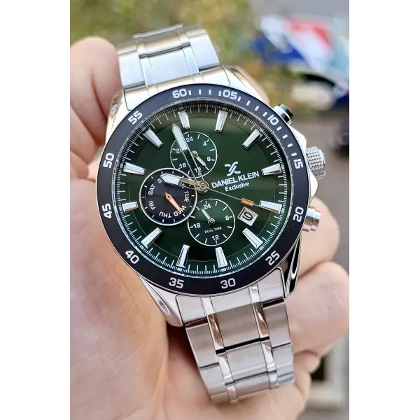Daniel Klein DKISTE787 Kadranı Yeşil Kordonu Gümüş Renk İç Göstergeleri Aktif Erkek Kol Saati