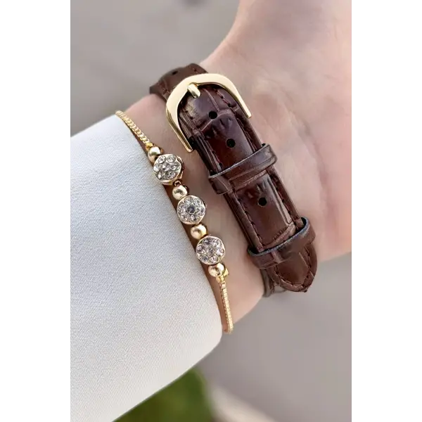 Casio CSISTE219 Casio Kasası Gold Kordonu Kahverengi Renk Hediye Paketli Kadın Kol Saati