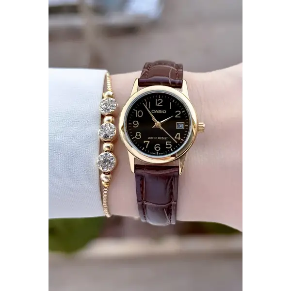Casio CSISTE214 Casio Kasası Gold Kordonu Kahverengi Renk Takvimli Hediye Paketli Kadın Kol Saati