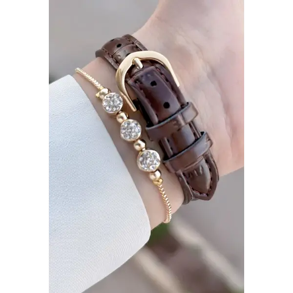 Casio CSISTE214 Casio Kasası Gold Kordonu Kahverengi Renk Takvimli Hediye Paketli Kadın Kol Saati