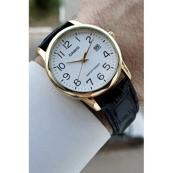 Casio CSISTE212 Casio Kasası Gold Kordonu Siyah Renk Takvimli Hediye Paketli Erkek Kol Saati