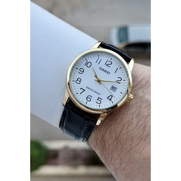 Casio CSISTE212 Casio Kasası Gold Kordonu Siyah Renk Takvimli Hediye Paketli Erkek Kol Saati