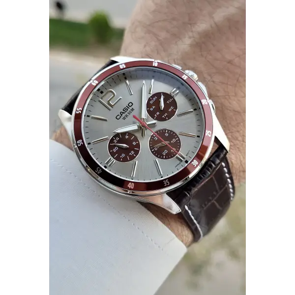 Casio CSISTE185 Kasası Gümüş Kordonu Kahverengi Renk Göstergeli Fonksiyonel Erkek Kol Saati