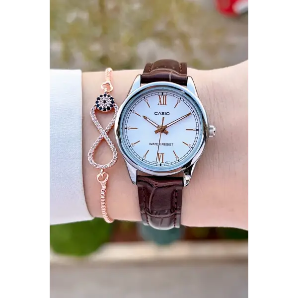 Casio CSISTE149 Kasası Gümüş Kordonu Kahverengi Renk Kadın Kol Saati