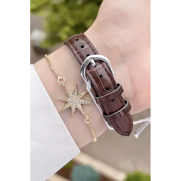 Casio CSISTE42 Kasası Gümüş Kordonu Kahverengi Renk Hediye Paketli Kadın Kol Saati