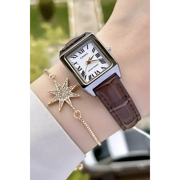 Casio CSISTE42 Kasası Gümüş Kordonu Kahverengi Renk Hediye Paketli Kadın Kol Saati