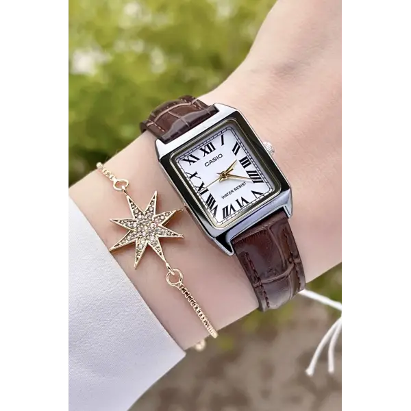 Casio CSISTE42 Kasası Gümüş Kordonu Kahverengi Renk Hediye Paketli Kadın Kol Saati