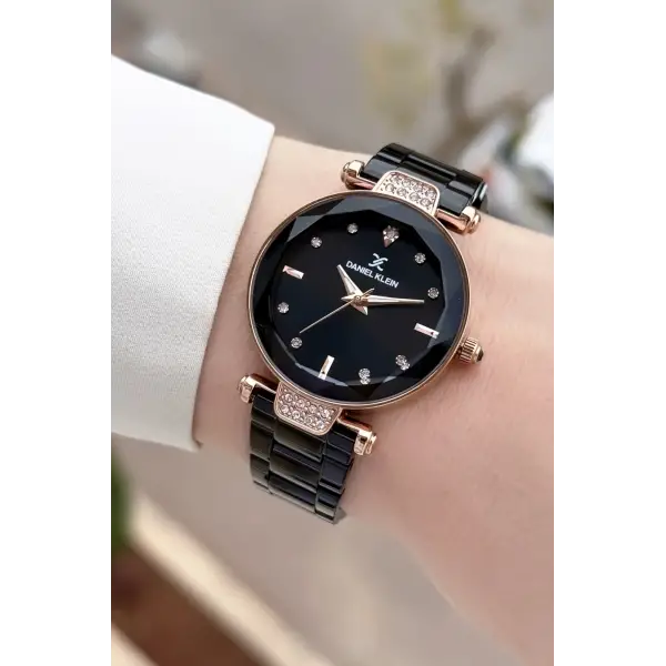 Kasası Rosse Kordonu Siyah Renk 32 Mm Kadın Kol Saati ve Hediye Bileklik