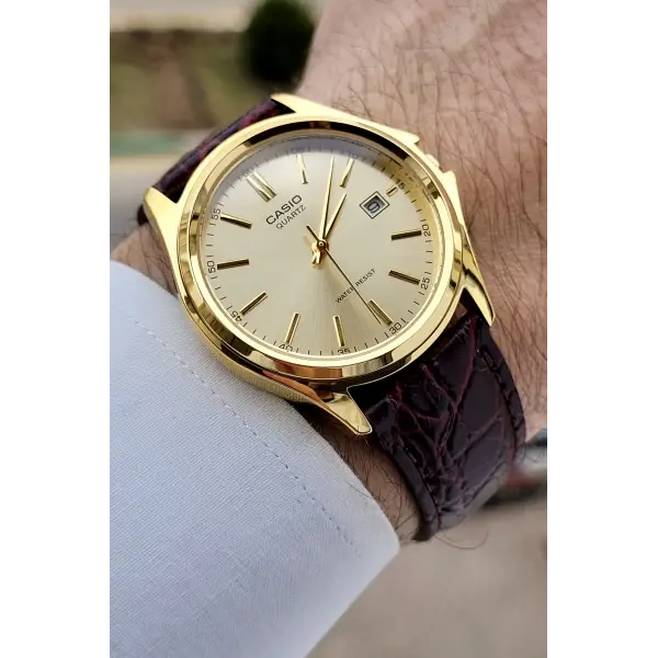 Casio Kasası ve Kadranı Gold Kordonu Kahverengi Renk Hediye Paketli Erkek Kol Saati