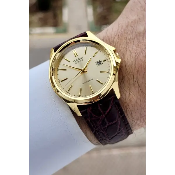 Casio Kasası ve Kadranı Gold Kordonu Kahverengi Renk Hediye Paketli Erkek Kol Saati