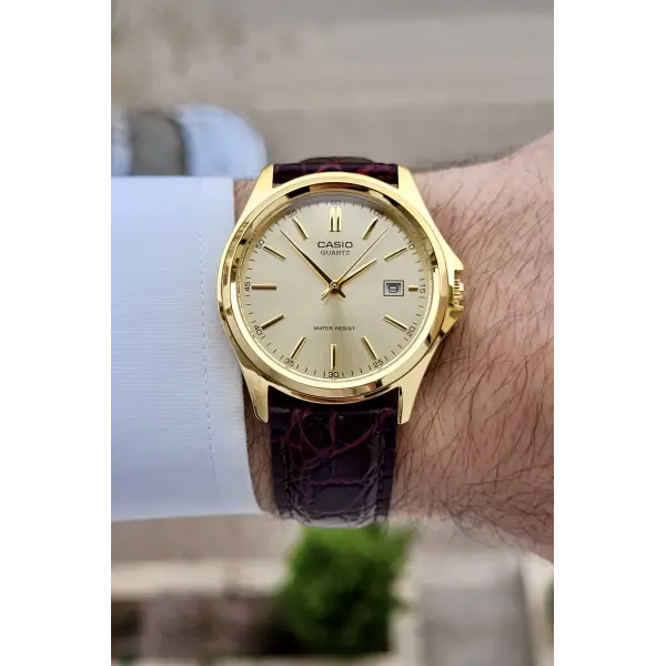 Casio Kasası ve Kadranı Gold Kordonu Kahverengi Renk Hediye Paketli Erkek Kol Saati
