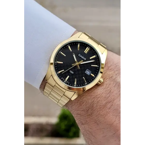 Casio Kadranı Siyah Kordonu Gold Renk Erkek Kol Saati
