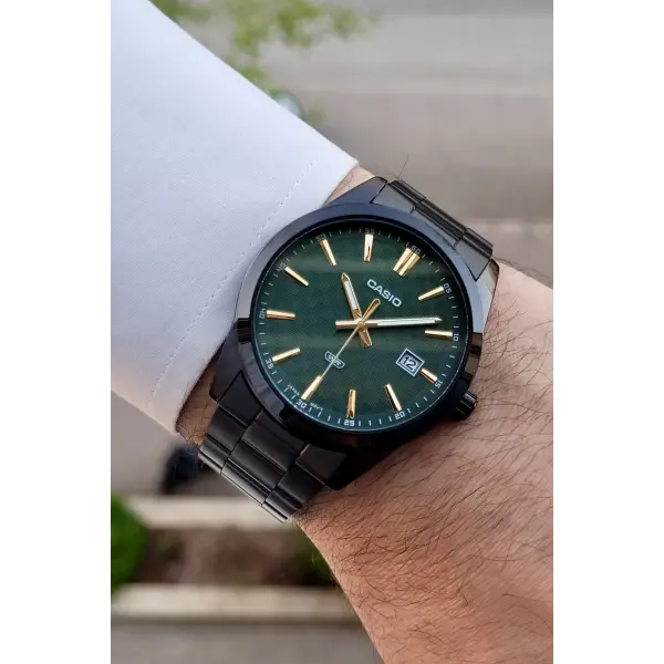 Casio Kadranı Yeşil Kordonu Siyah Renk Erkek Kol Saati