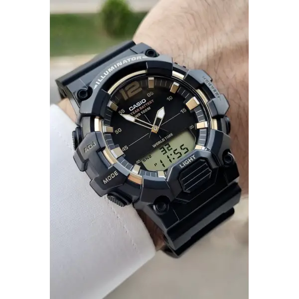 Casio CSISTE164 Rakamları Gold Kordonu Siyah Renk Analog Dijital Hediye Paketli Erkek Kol Saati