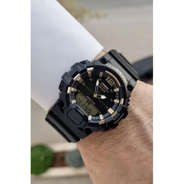 Casio CSISTE164 Rakamları Gold Kordonu Siyah Renk Analog Dijital Hediye Paketli Erkek Kol Saati