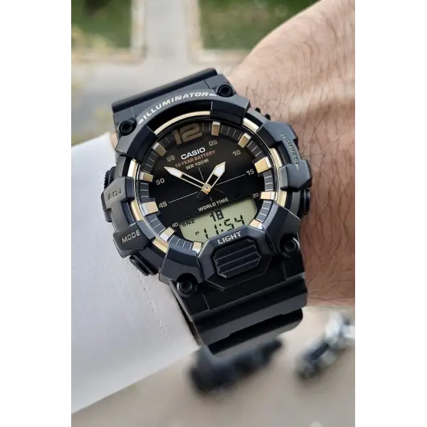 Casio CSISTE164 Rakamları Gold Kordonu Siyah Renk Analog Dijital Hediye Paketli Erkek Kol Saati