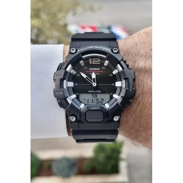 Casio CSISTE115 Rakamları Gümüş Kordonu Siyah Renk Analog Dijital Erkek Kol Saati