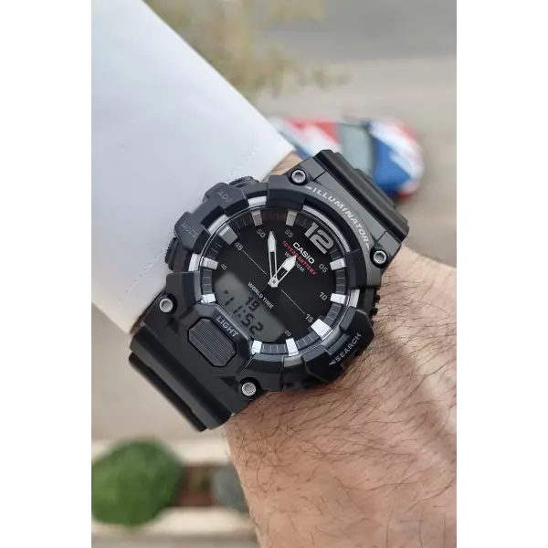 Casio CSISTE115 Rakamları Gümüş Kordonu Siyah Renk Analog Dijital Erkek Kol Saati