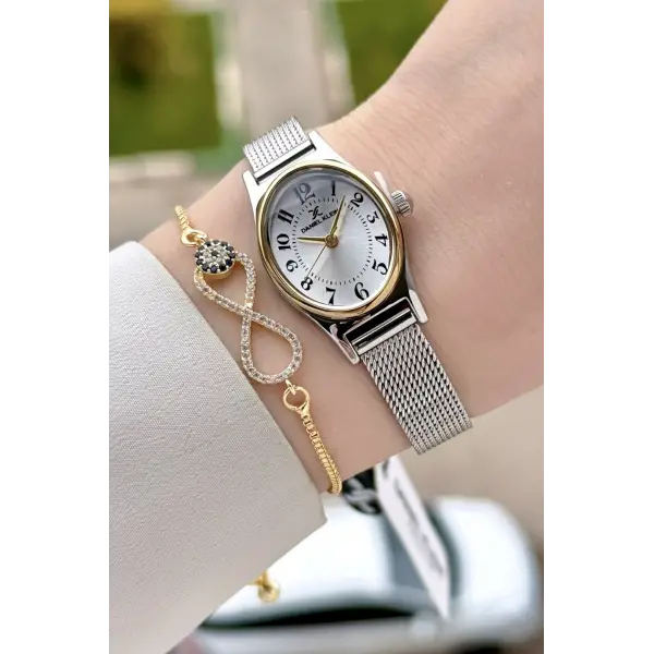 Rakamlı Gold Gümüş Renk Hediye Paketli 21 Mm Kadın Kol Saati