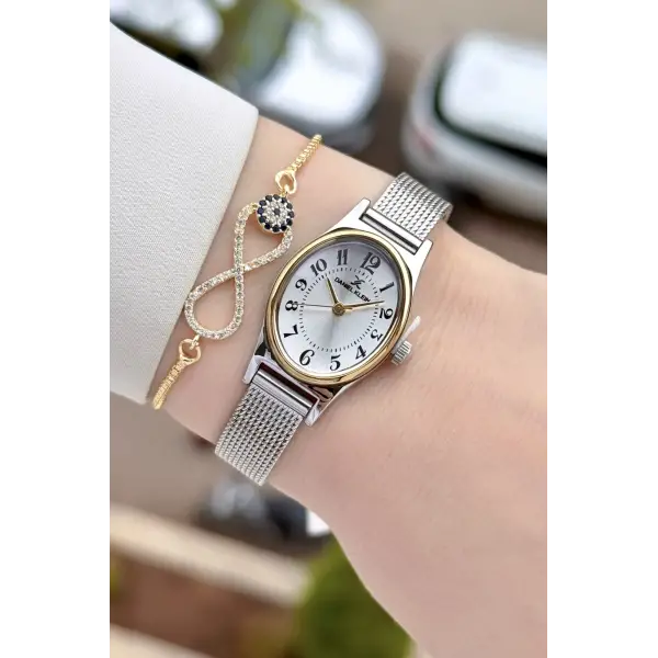 Rakamlı Gold Gümüş Renk Hediye Paketli 21 Mm Kadın Kol Saati