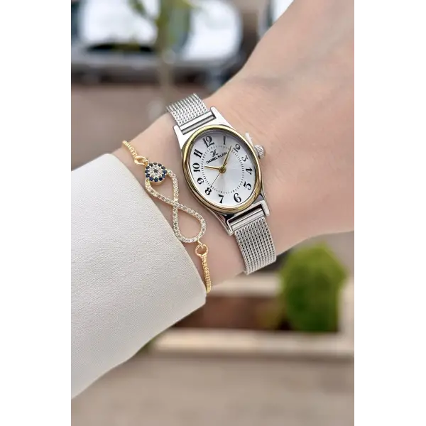 Rakamlı Gold Gümüş Renk Hediye Paketli 21 Mm Kadın Kol Saati