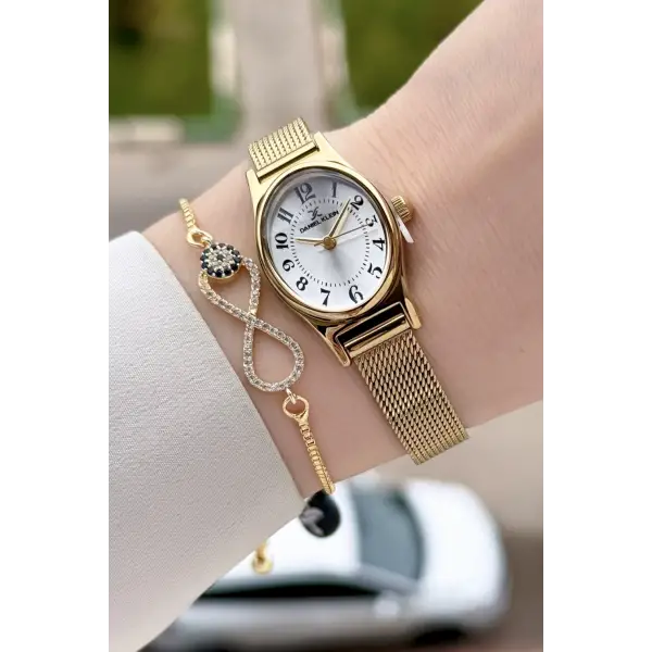 Rakamlı Gold Renk Hediye Paketli 21 Mm Kadın Kol Saati