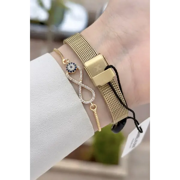 Rakamlı Gold Renk Hediye Paketli 21 Mm Kadın Kol Saati