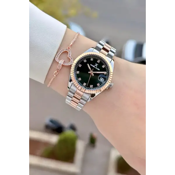 Rose Gümüş Renk Hediye Paketli Kadın Kol Saati ve Hediye Bileklik