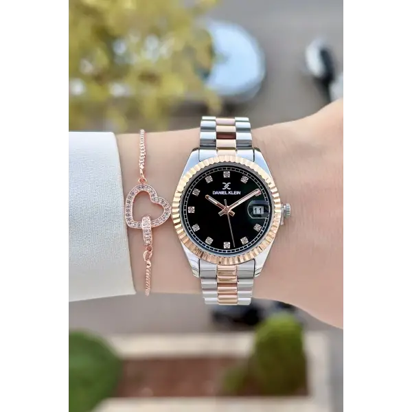 Rose Gümüş Renk Hediye Paketli Kadın Kol Saati ve Hediye Bileklik