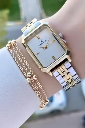 Daniel Klein DKISTE798 Gold Gümüş Renk Kadın Kol Saati ve Hediye Bileklik