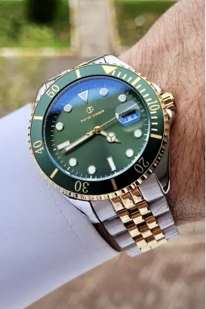 David Guner DGISTE60 Kadranı Yeşil Kordonu Gold Gümüş Renk Takvimli