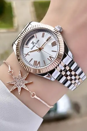 Daniel Klein DK2ISTE687 Rose Gümüş Renk Takvim ve Gün Fonksiyonlu Kadın Kol Saati ve Bileklik