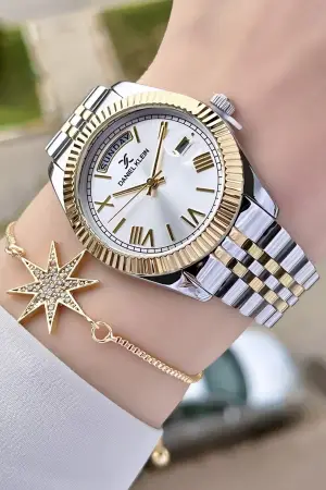 Daniel Klein DK2ISTE907 Gold Gümüş Renk Takvim ve Gün Fonksiyonlu Kadın Kol Saati ve Bileklik