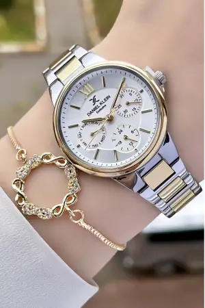 Daniel Klein DKISTE924 Gold Gümüş Renk İç Göstergeleri Aktif Fonksiyonlu Kadın Kol Saati ve Bileklik