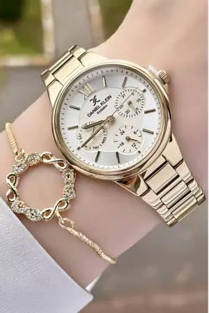 Daniel Klein DKISTE925 Gold Renk İç Göstergeleri Aktif Fonksiyonlu Kadın Kol Saati ve Bileklik