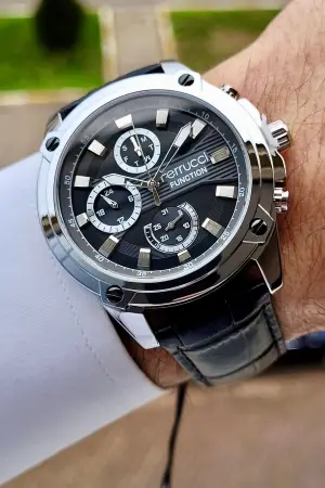 Ferrucci FCISTE248 Kasası Gümüş Kordonu Siyah Renk Fonksiyonlu Erkek Kol Saati