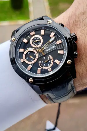 Ferrucci FCISTE253 Göstergeleri Rose Kordonu Siyah Renk Fonksiyonlu Erkek Kol Saati