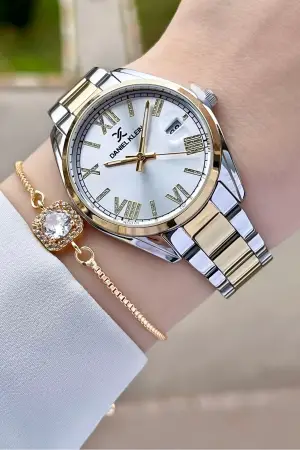 Daniel Klein DK1ISTE972 Gold Gümüş Renk Takvimli Kadın Kol Saati ve Bileklik