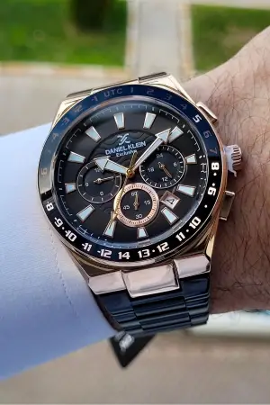 Daniel Klein DKISTE1008 Kasası Rose Kordonu Siyah Renk Hediye Paketli İç Göstergeleri Aktif Erkek Kol Saati