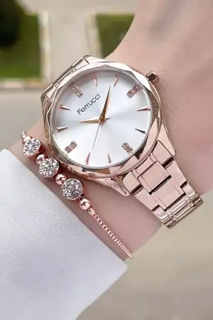 Ferrucci FCISTE271 Rose Renk Hediye Paketli Kadın Kol Saati ve Bileklik