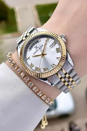 Daniel Klein DKISTE183 Gold Gümüş Renk İç Göstergeleri Aktif Hediye Paketli Kadın Kol Saati ve Bileklik